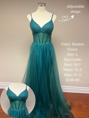 Hunter Green Tulle Prom Dress with Sheer Corset Bodice